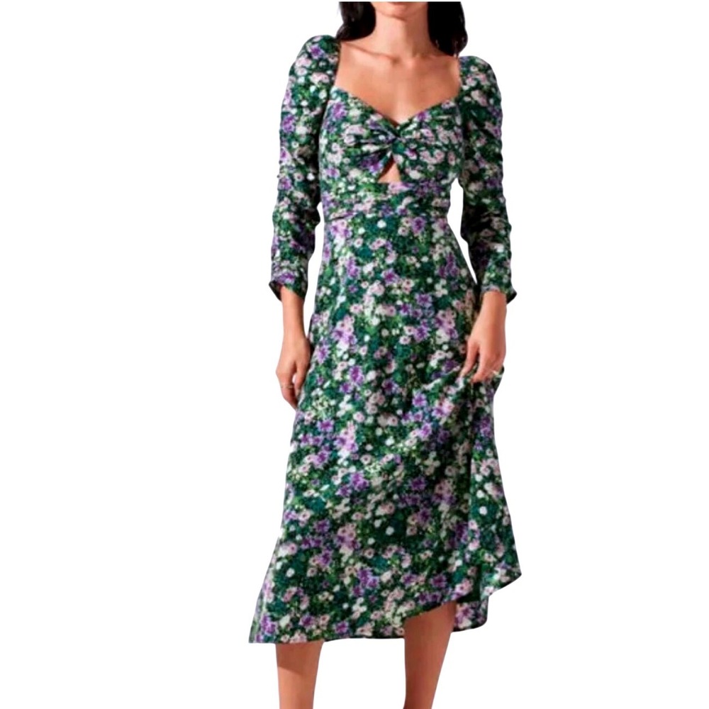 ASTR the Label Floral Keyhole Midi Dress Womens M Green Purple ADR100972 Exc
